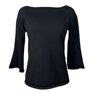 Chicos Black Boat Neck Knit Sweater Top Size 0 Small Rayon Blend Basic Simple
